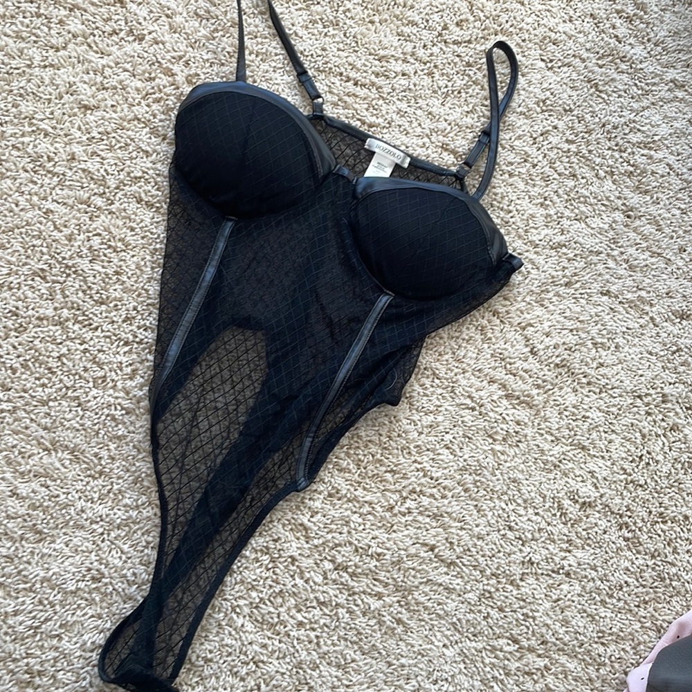 Bozzolo Mesh Fishnet Sexy Faux Leather Bodysuit Size Medium